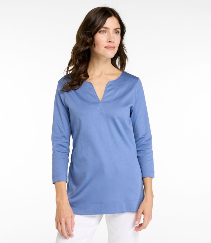 Women's Pima Cotton Tunic, Three-Quarter-Sleeve Splitneck - US 3560