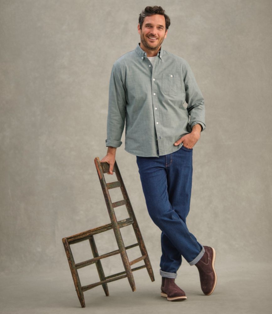 Men's Comfort Stretch® Chambray Shirt, Traditional Untucked Fit, Long-Sleeve - US 0571