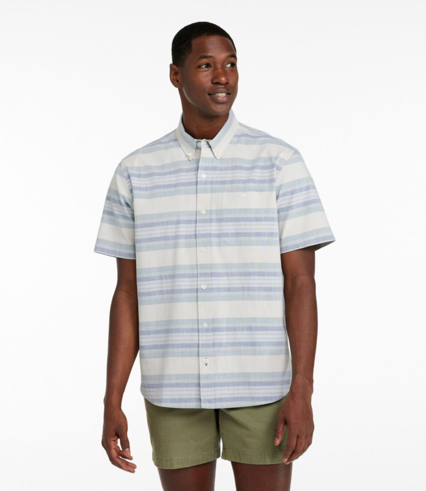 Men's Comfort Stretch Chambray Shirt, Traditional Untucked Fit, Short-Sleeve, Stripe - US 2135