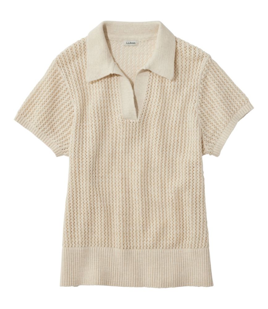 Women's Organic Cotton Slub Pointelle Sweater, Polo - US 9267