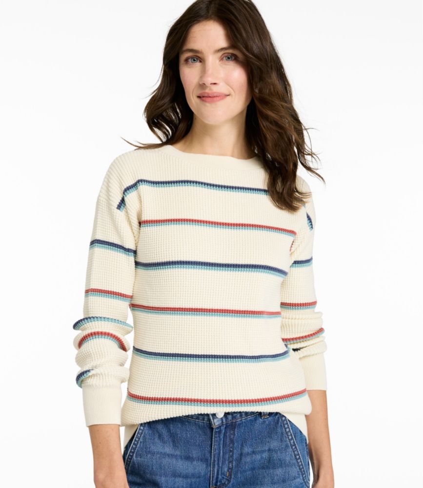 Women's Sunwashed Waffle Sweater, Pullover Stripe - US 8536