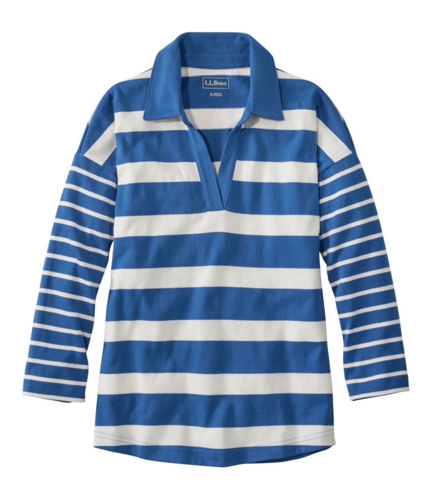 Women's Heritage Mariner Top, Splitneck Polo Three-Quarter-Sleeve, Block Stripe - US 0215