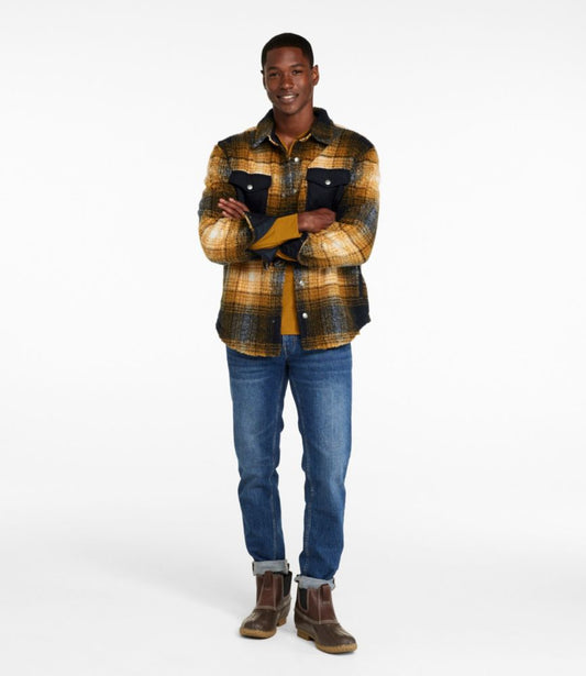 Men's Signature Mixed Media Fleece Shirt Jacket, Plaid - US 3644