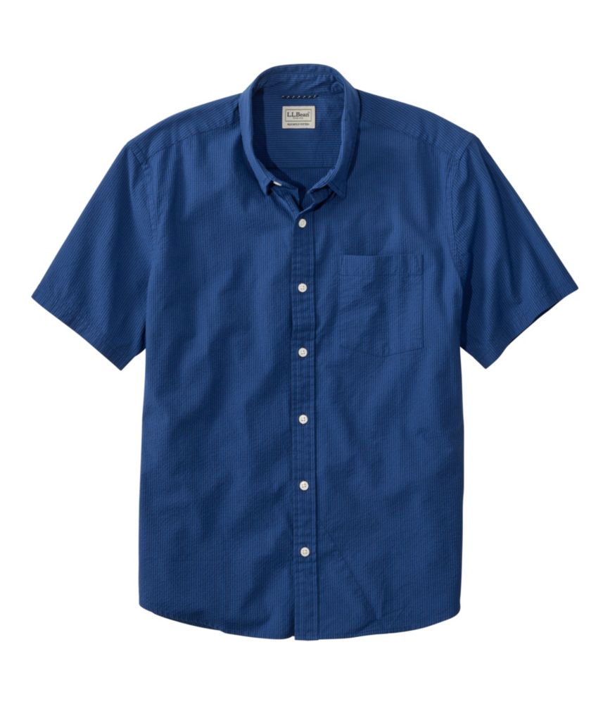 Men's Comfort Stretch Performance® Seersucker Shirt, Short-Sleeve, Slightly Fitted Untucked Fit, Stripe - US 9243