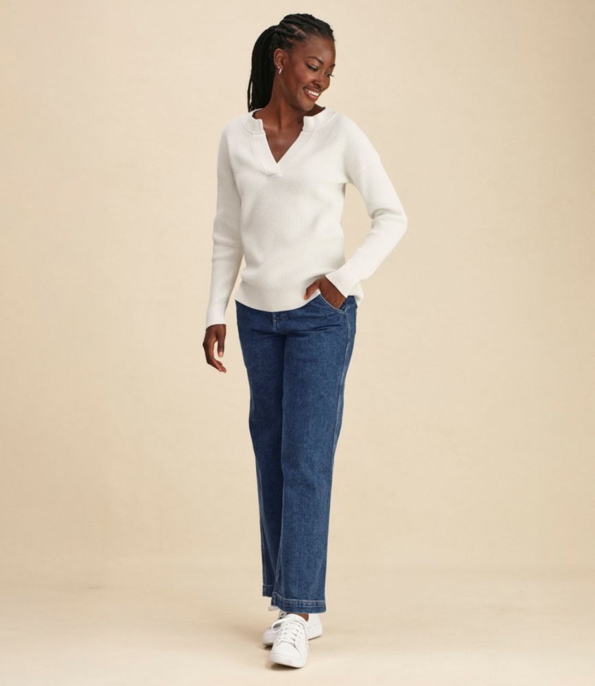 Women's Sunwashed Waffle Sweater, Splitneck - US 8402
