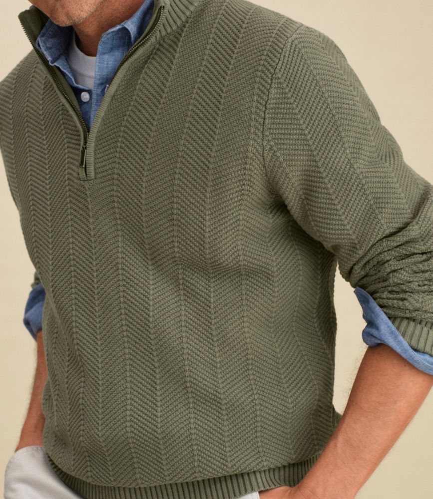 Men's Sunwashed Textured Cotton Sweater, Herringbone 1/4 Zip - US 0253