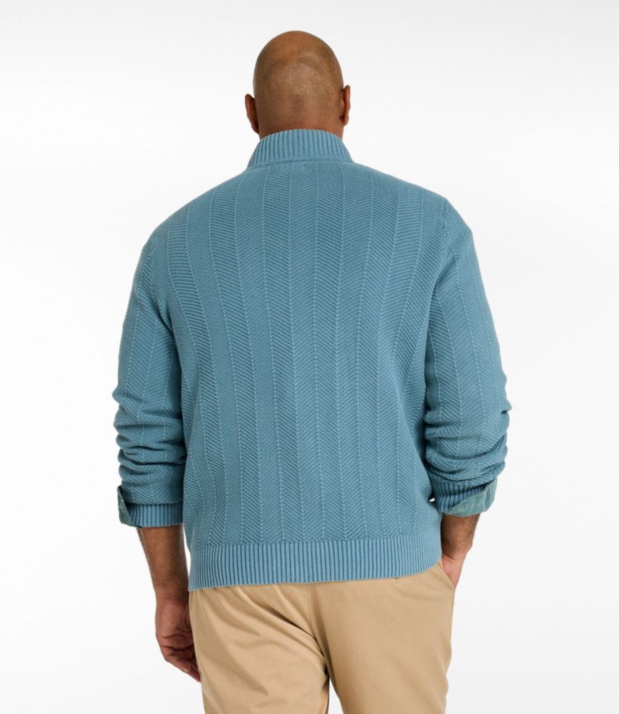 Men's Sunwashed Textured Cotton Sweater, Herringbone 1/4 Zip - US 8613
