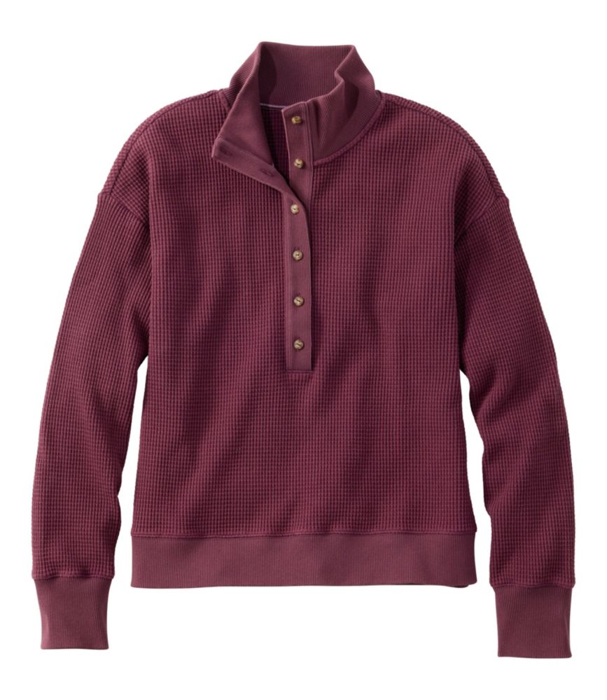 Women's Sunwashed Waffle Top, Mockneck Henley - US 1057
