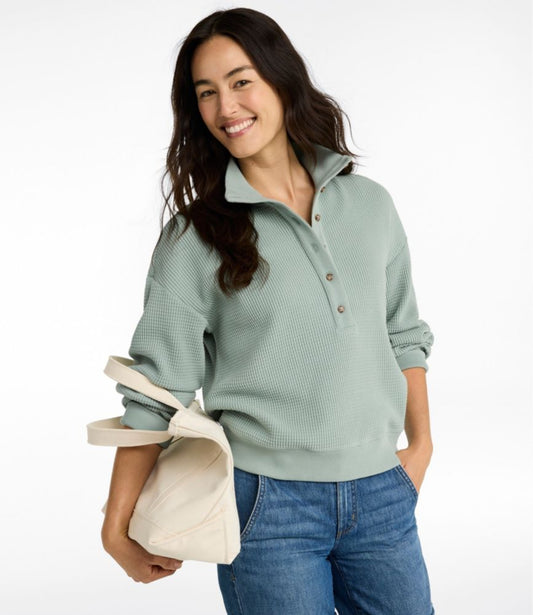 Women's Sunwashed Waffle Top, Mockneck Henley - US 0302