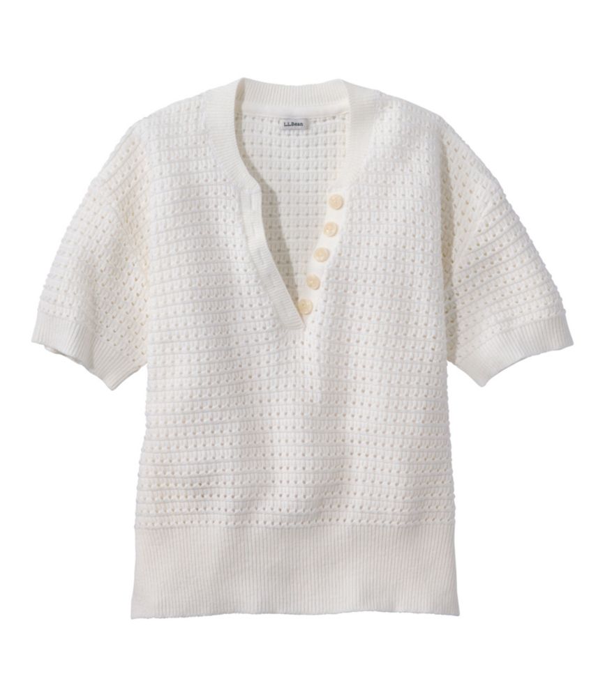 Women's Sunwashed Openwork Sweater, Short-Sleeve Henley - US 5542