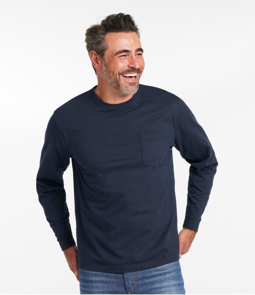 Men's Carefree Unshrinkable Tee with Pocket, Traditional Fit, Long-Sleeve - US 9011