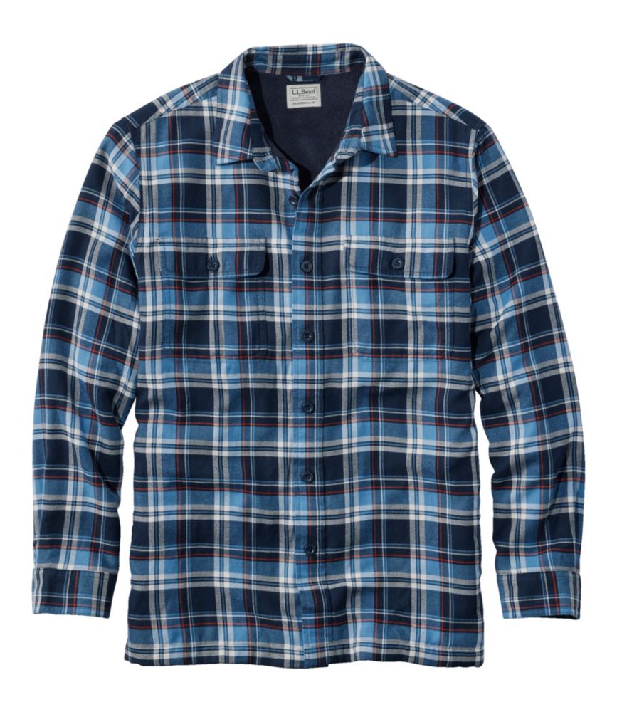 Men's Fleece-Lined Flannel Shirt, Traditional Fit, Plaid - US 7669