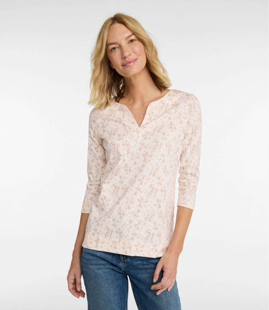 Women's Pima Cotton Tunic, Three-Quarter-Sleeve Splitneck Print - US 1957