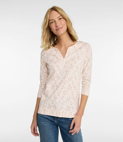 Women's Pima Cotton Tunic, Three-Quarter-Sleeve Splitneck Print - US 1957