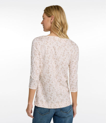 Women's Pima Cotton Tunic, Three-Quarter-Sleeve Splitneck Print - US 1957