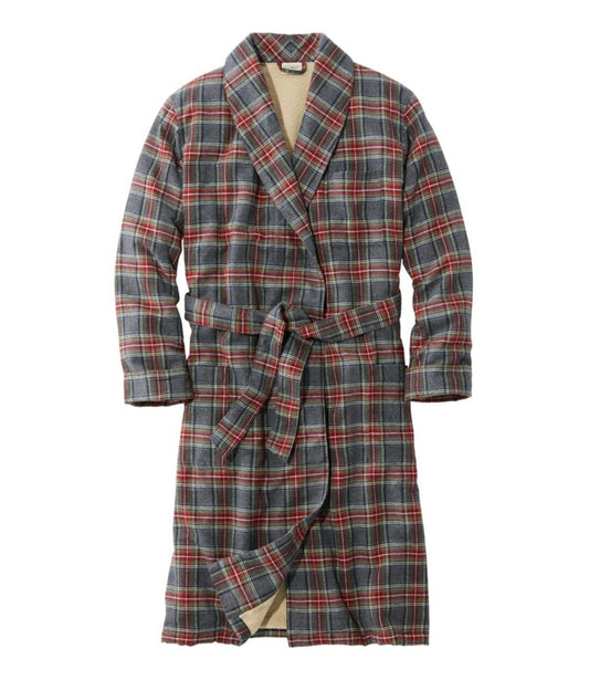 Men's Scotch Plaid Flannel Robe, Sherpa-Lined - US 4074