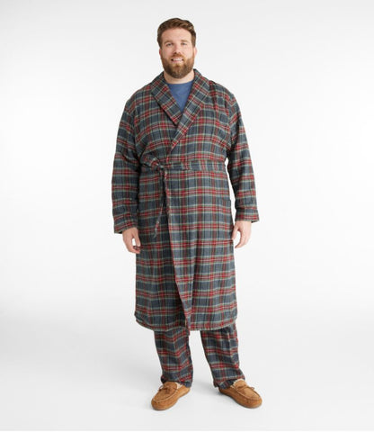 Men's Scotch Plaid Flannel Robe, Sherpa-Lined - US 4074