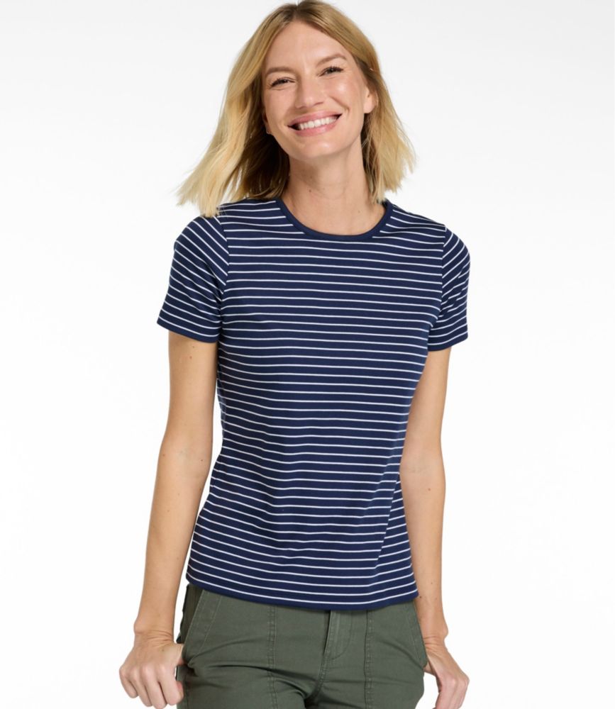 Women's Pima Cotton Tee, Short-Sleeve Crewneck Stripe - US 7535
