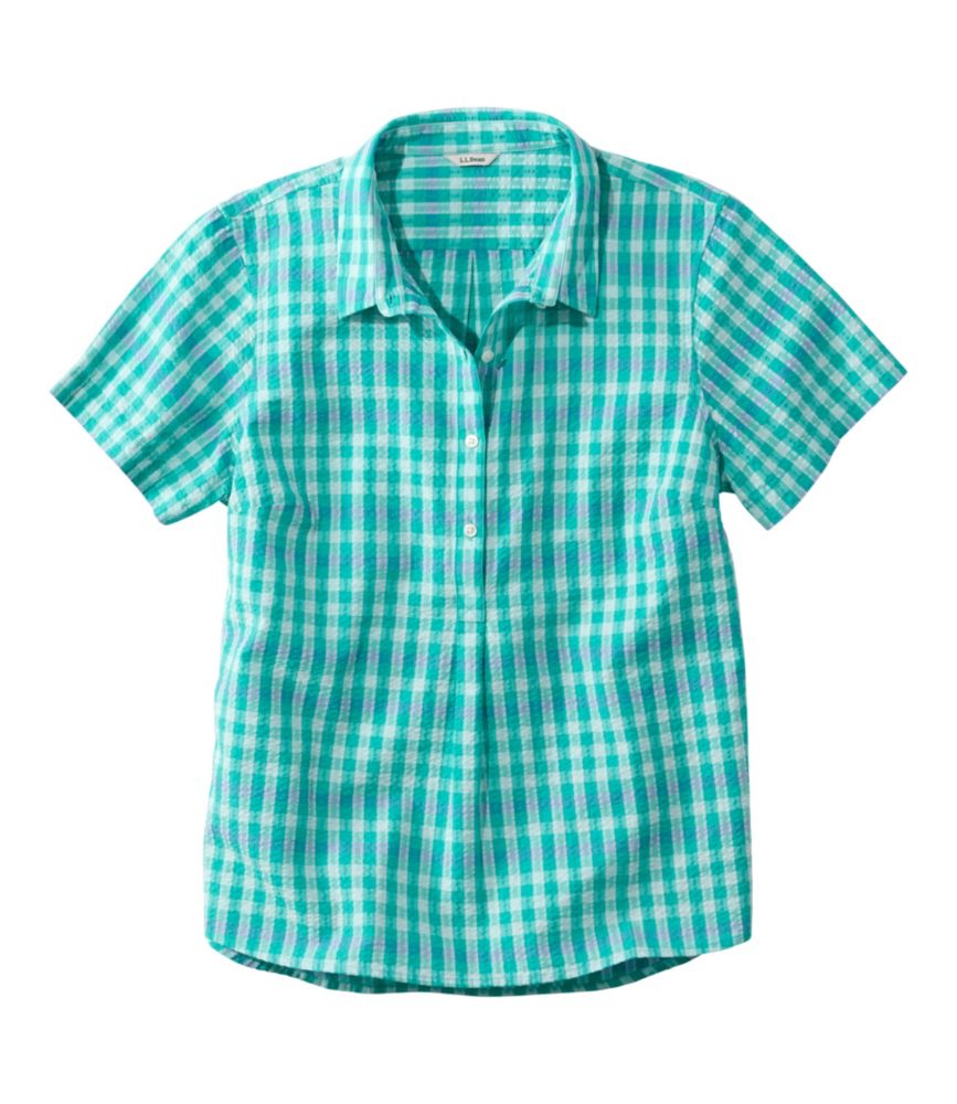 Women's Vacationland Seersucker Shirt, Short-Sleeve Popover Plaid - US 0699