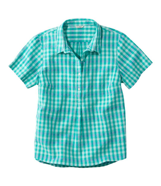 Women's Vacationland Seersucker Shirt, Short-Sleeve Popover Plaid - US 0699