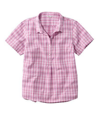 Women's Vacationland Seersucker Shirt, Short-Sleeve Popover Plaid - US 5539