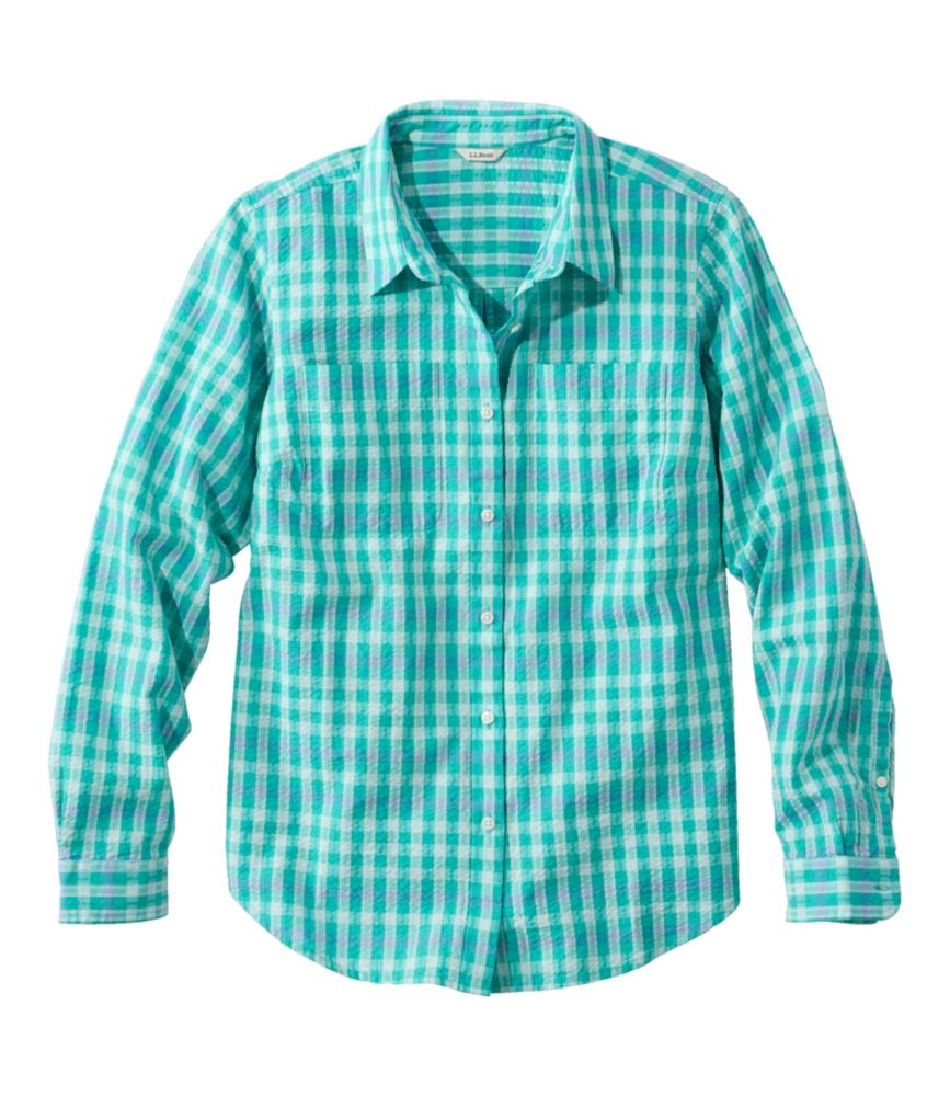 Women's Vacationland Seersucker Shirt, Long-Sleeve Plaid - US 0574
