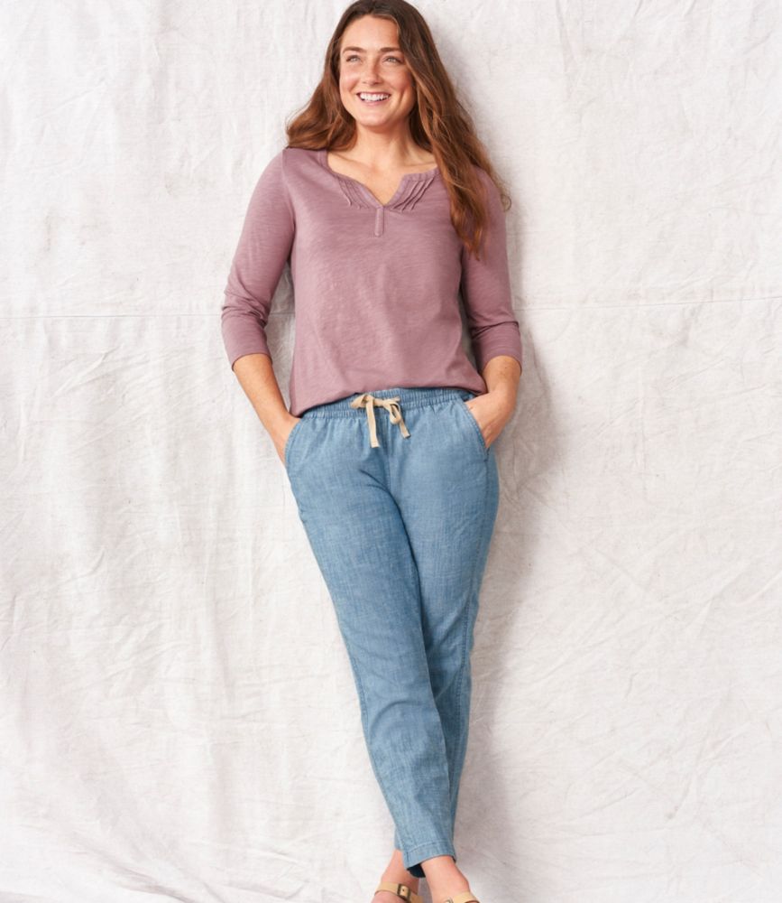 Women's Lakewashed Pull-On Chinos, Mid-Rise Chambray Ankle Pants - US 7088
