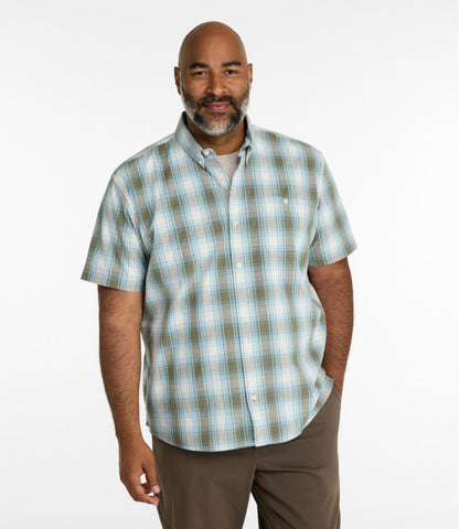Men's Comfort Stretch® Chambray Shirt, Traditional Untucked Fit, Short-Sleeve, Plaid - US 4582