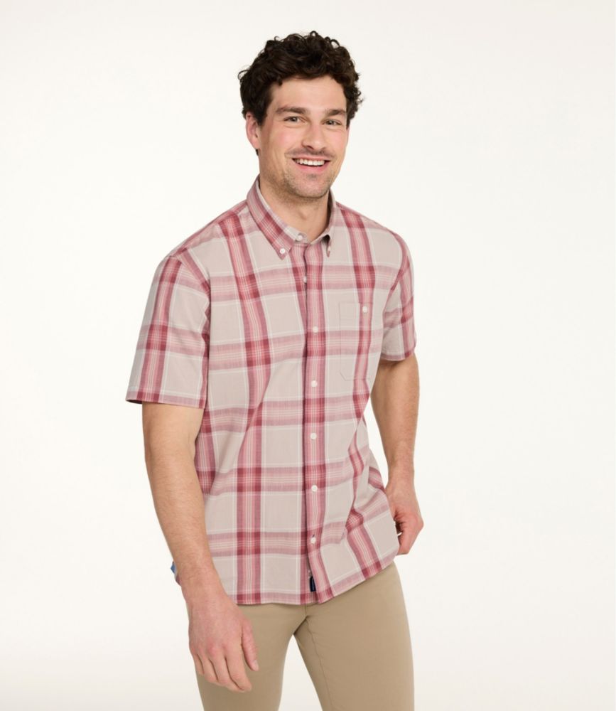 Men's Comfort Stretch® Chambray Shirt, Traditional Untucked Fit, Short-Sleeve, Plaid - US 2951