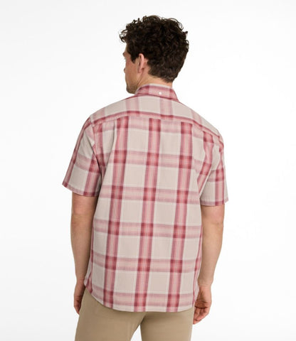 Men's Comfort Stretch® Chambray Shirt, Traditional Untucked Fit, Short-Sleeve, Plaid - US 2951