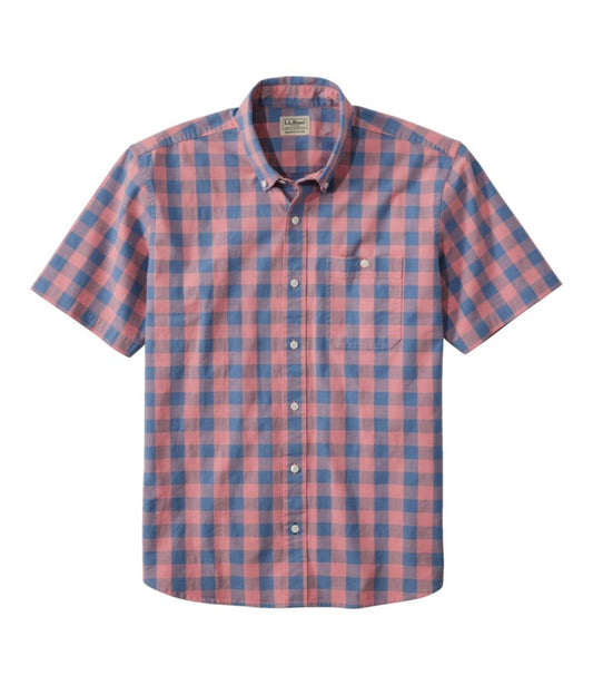Men's Comfort Stretch® Chambray Shirt, Traditional Untucked Fit, Short-Sleeve, Plaid - US 3705