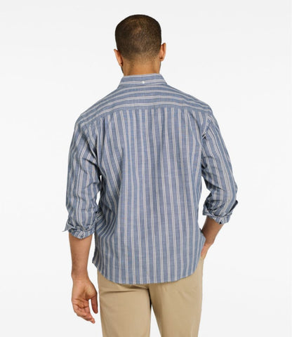 Men's Comfort Stretch Chambray Shirt, Traditional Untucked Fit, Long-Sleeve, Stripe - US 6338