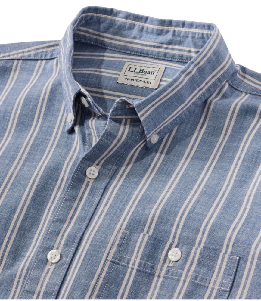 Men's Comfort Stretch Chambray Shirt, Traditional Untucked Fit, Long-Sleeve, Stripe - US 6338