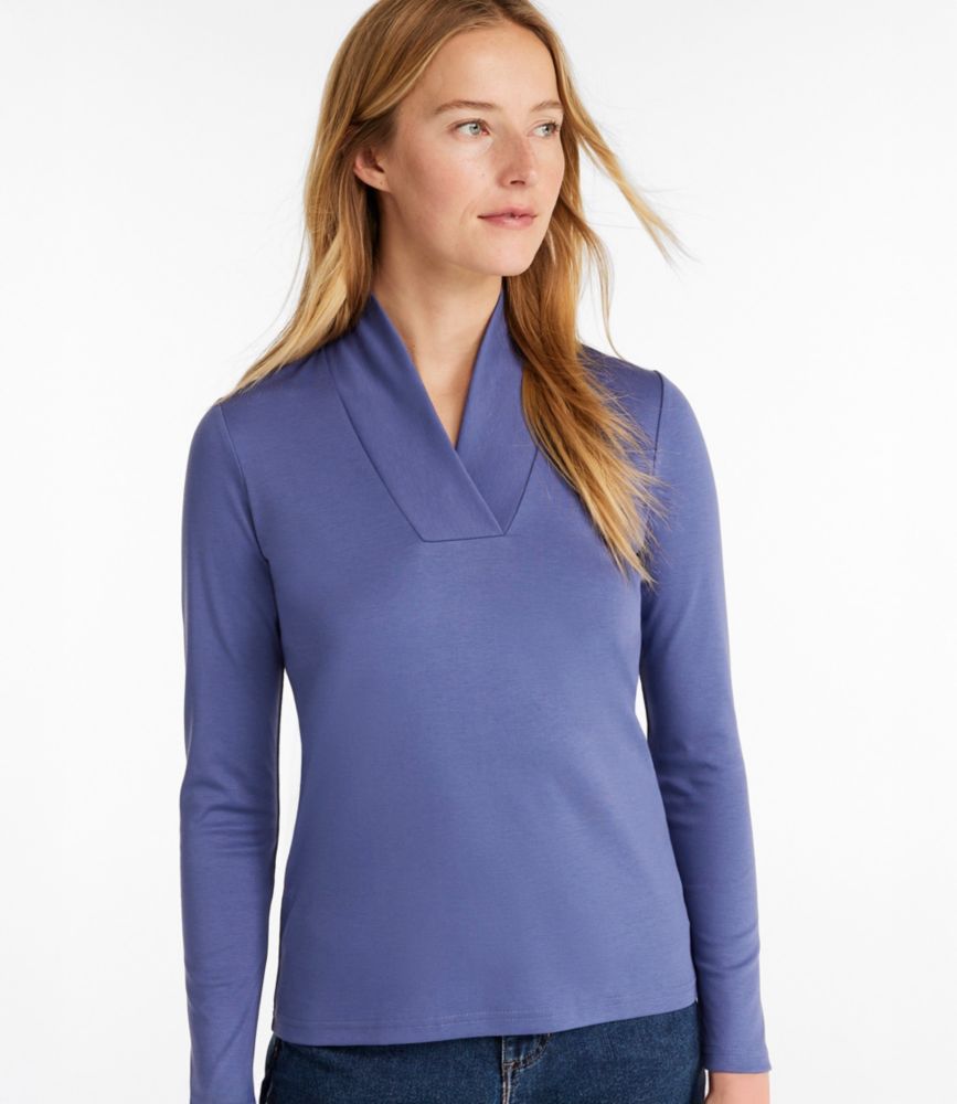 Women's Pima Cotton Tee, Shawl Long-Sleeve - US 1784
