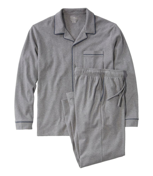 Men's Bean's Cotton Knit Pajamas, Button-Front PJ Set - US 2785