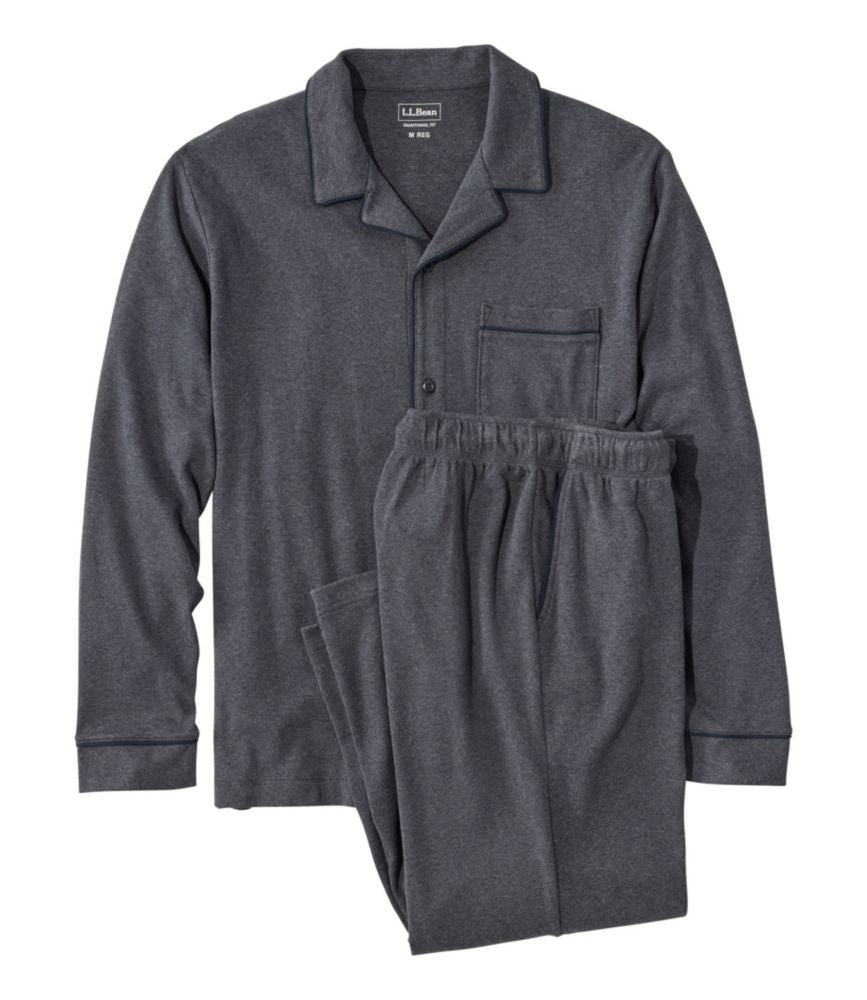 Men's Bean's Cotton Knit Pajamas, Button-Front PJ Set - US 4128