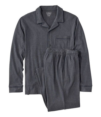 Men's Bean's Cotton Knit Pajamas, Button-Front PJ Set - US 4128