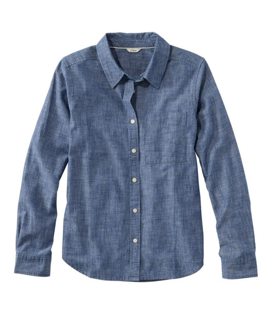 Women's Essential Cotton Shirt, Chambray Long Sleeve - US 7962