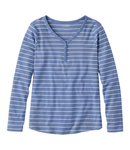 Women's L.L.Bean V-Neck Henley, Long-Sleeve Stripe - US 1445