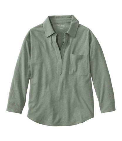 Women's Lakeside Linen/Cotton Tee, Three-Quarter-Sleeve Splitneck Polo - US 7941