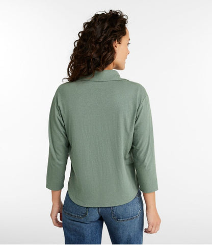 Women's Lakeside Linen/Cotton Tee, Three-Quarter-Sleeve Splitneck Polo - US 7941