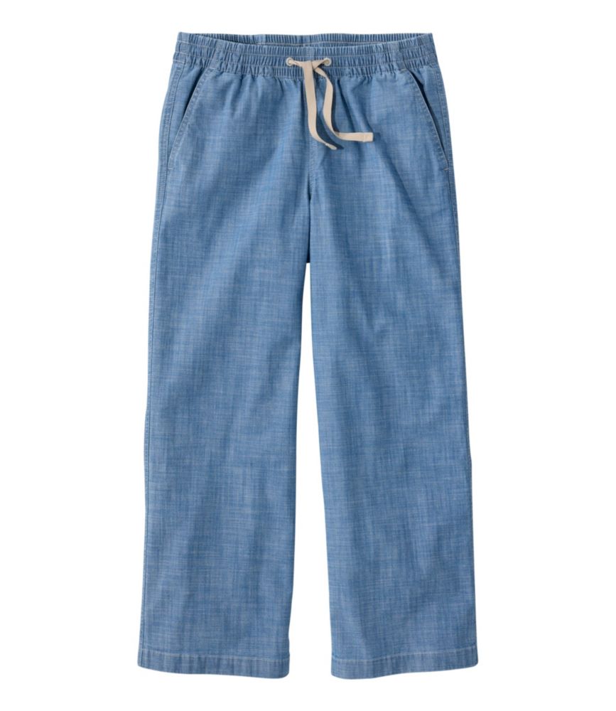 Women's Lakewashed Pull-On Chinos, Mid-Rise Wide-Leg Crop Chambray - US 3682