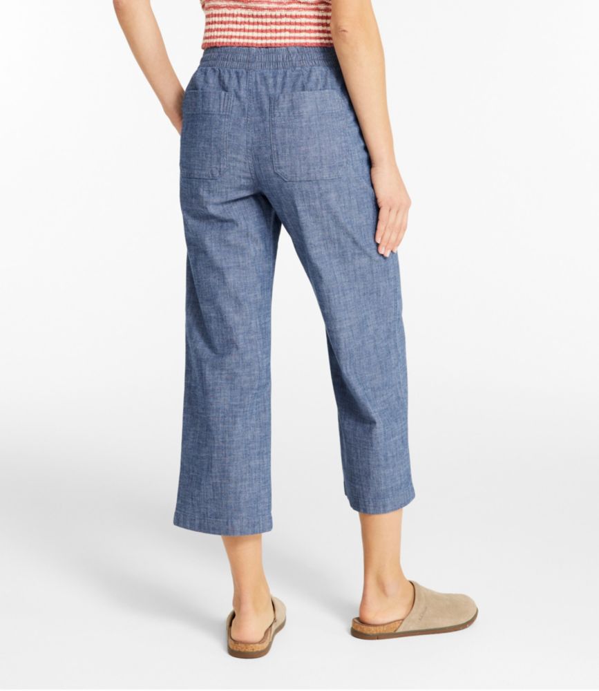 Women's Lakewashed Pull-On Chinos, Mid-Rise Wide-Leg Crop Chambray - US 9915