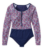 Women's Coastal Essentials Swimwear, Long-Sleeve Tanksuit Print - US 5391