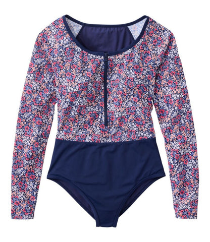 Women's Coastal Essentials Swimwear, Long-Sleeve Tanksuit Print - US 5391