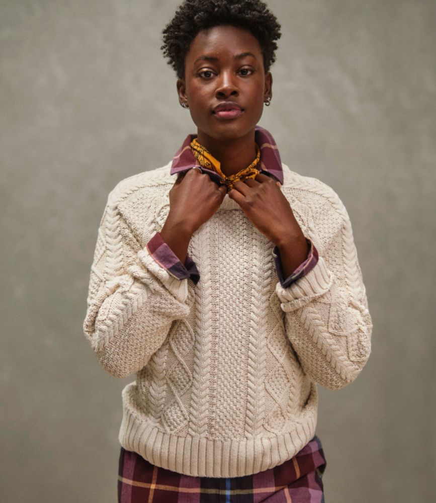 Women's Signature Cotton Fisherman Sweater, Crewneck - US 9157