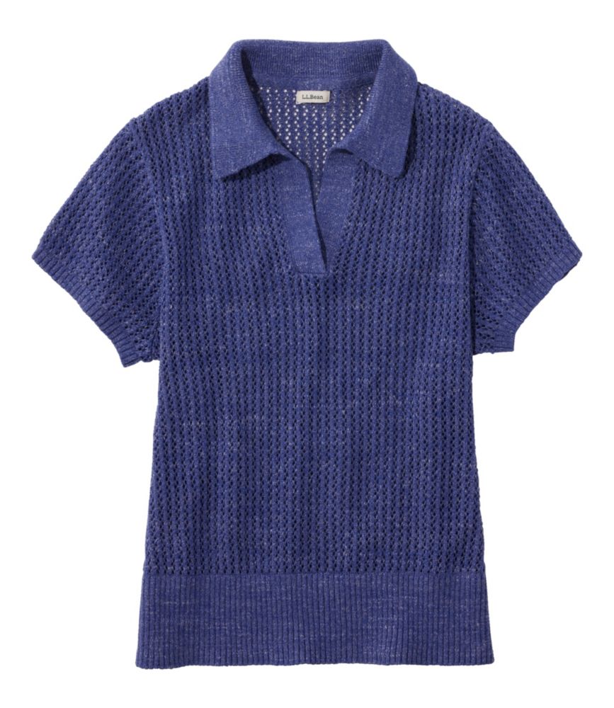 Women's Organic Cotton Slub Pointelle Sweater, Polo - US 4035