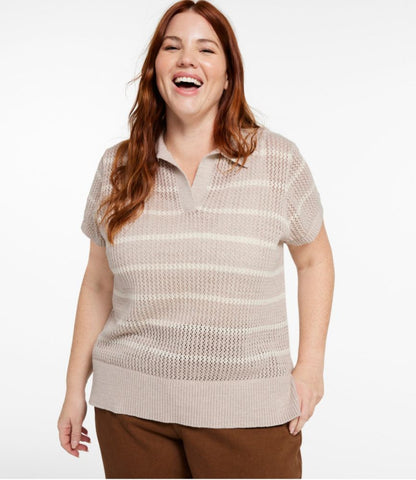 Women's Organic Cotton Slub Pointelle Sweater, Polo - US 6601