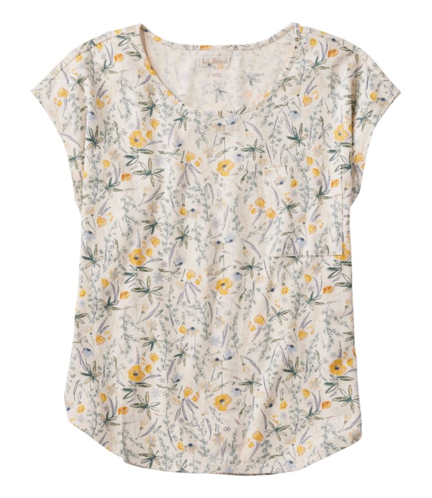 Women's Lakeside Linen/Cotton Tee, Short-Sleeve Scoopneck Print - US 2156
