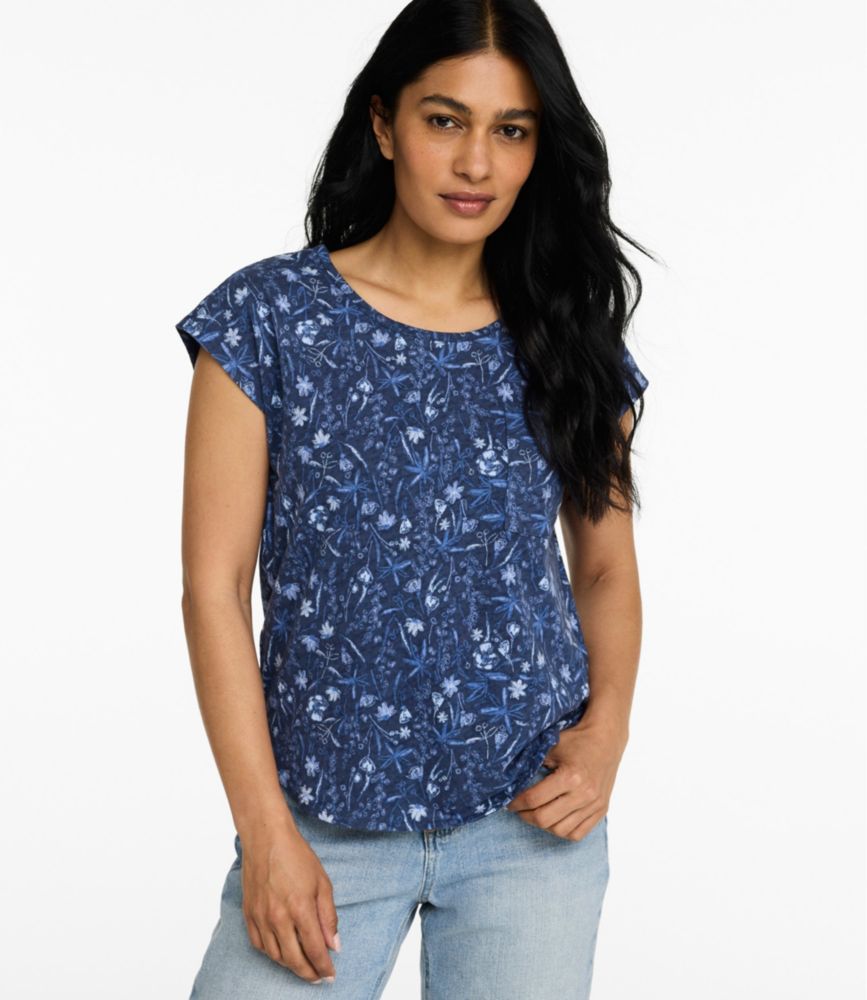 Women's Lakeside Linen/Cotton Tee, Short-Sleeve Scoopneck Print - US 3471